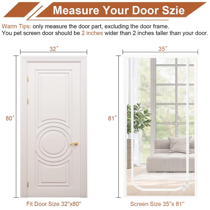 Dixutzi Reinforced Cat Screen Door Fits Door Size 32''x 80''  Heavy Duty Pets Proof Screen Door with Zipper  Prevent Dogs Cats Running Out from Home (White) - Image 3